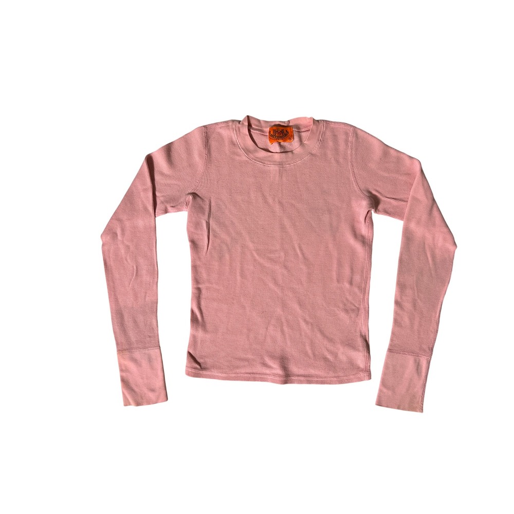 Juicy Couture Pink Waffle Knit Thermal Long Sleeve Top Small Made in USA Y2K
